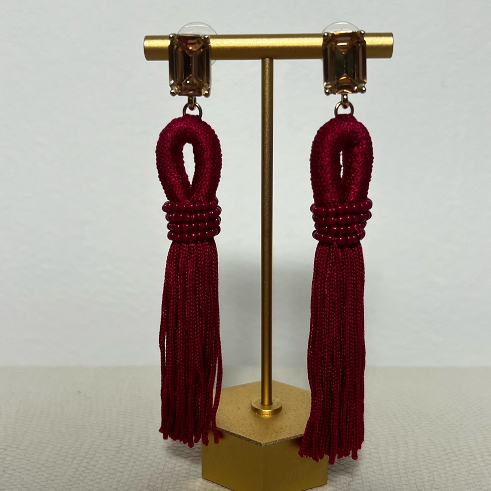 Hot Pink and Light Pink Crystal Beaded Tassle Earrings